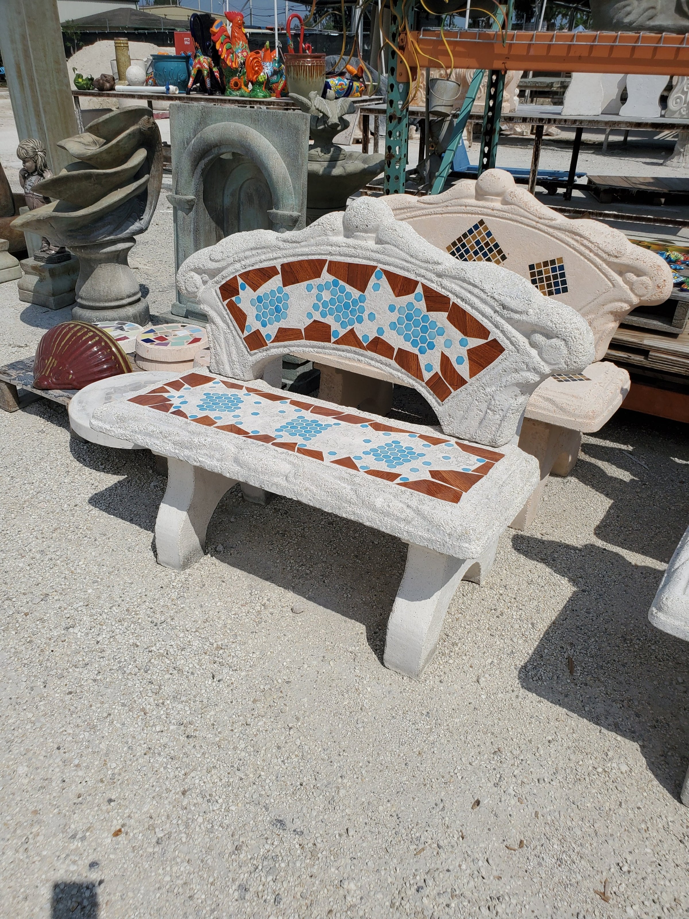 Mosaic Bench with Back Garden Benches Outdoor Patio Decor