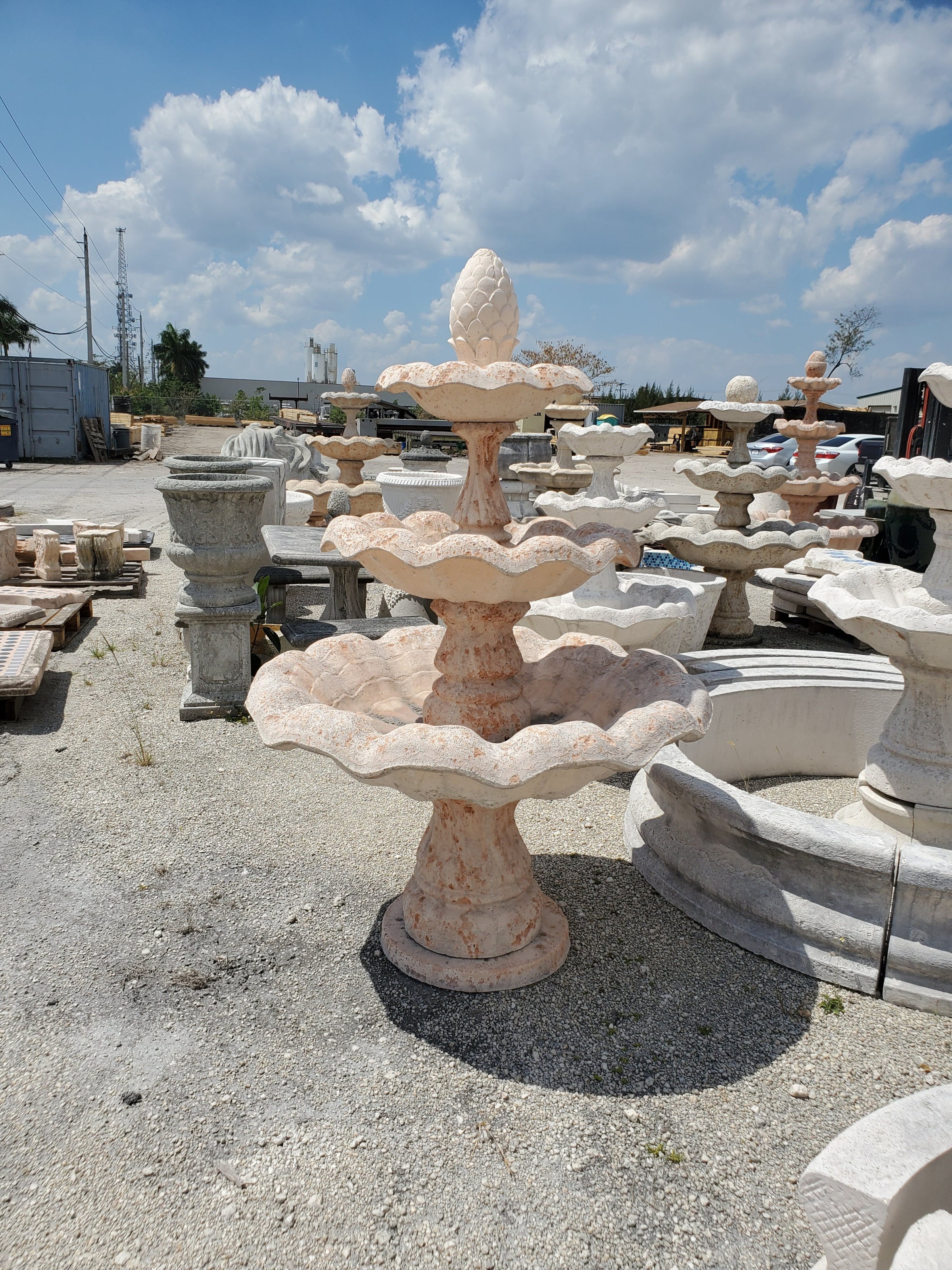 CONCRETE 3 TIER FOUNTAIN WITH LARGE PINEAPPLE (LIGHT